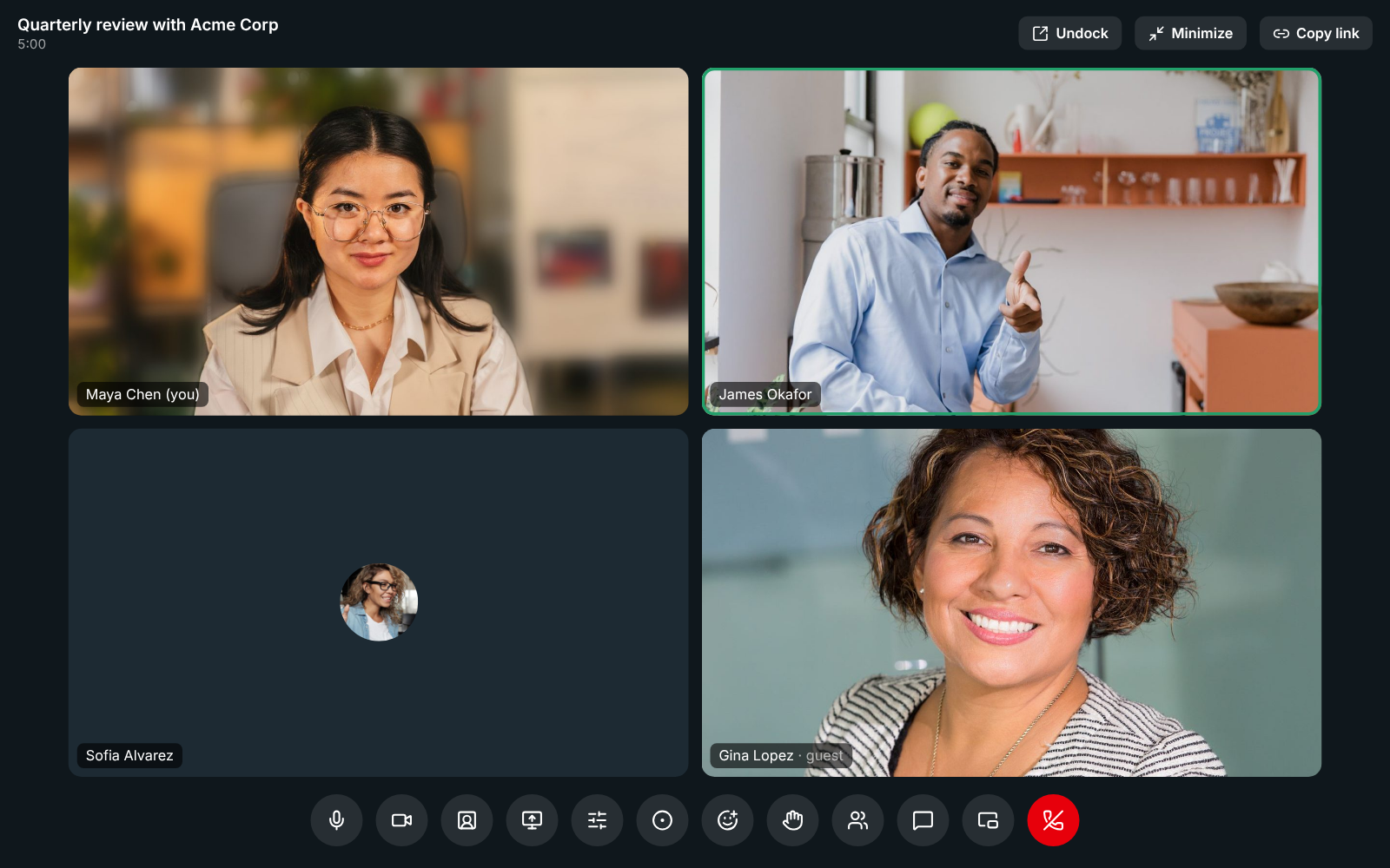 A video meeting between Northwind Traders and a guest from Acme Corp